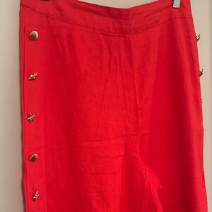 Cynthia Rowley size Sred linen wide leg pants w/ gold metal shell buttons